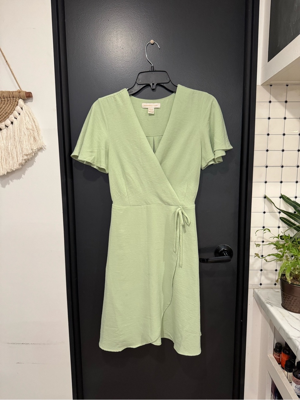 Monteau Light Sage Green Babydoll Mini Dress Cottage Fairy Soft Sundress